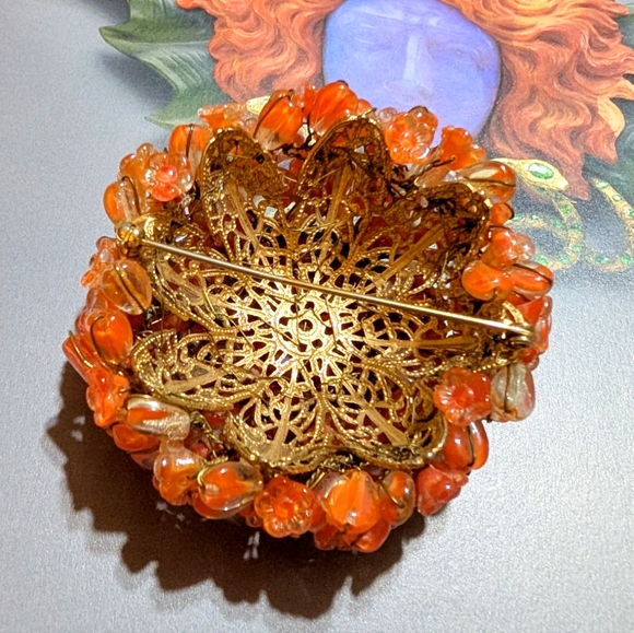 Vintage Huge Miriam Haskell Domed Glass Bead Brooch - Picture 5 of 8